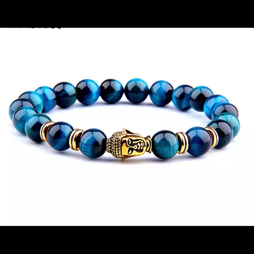 Royal Blue Tiger Eye Stone Beads Bracelet Men Buddha Charm Bracelets Stretch
